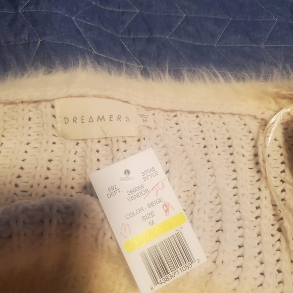 NEW Dreamers Sz M Women's Cream Mixed Media Fuzzy/Open Knit Soft Cardigan - Picture 7 of 10